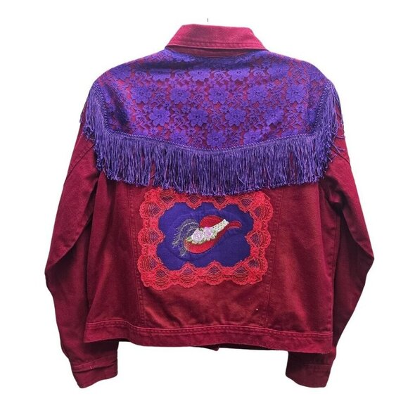 Bill Blass Cowgirl Statement Lace and Fringe Western Jean Jacket M - Picture 1 of 10